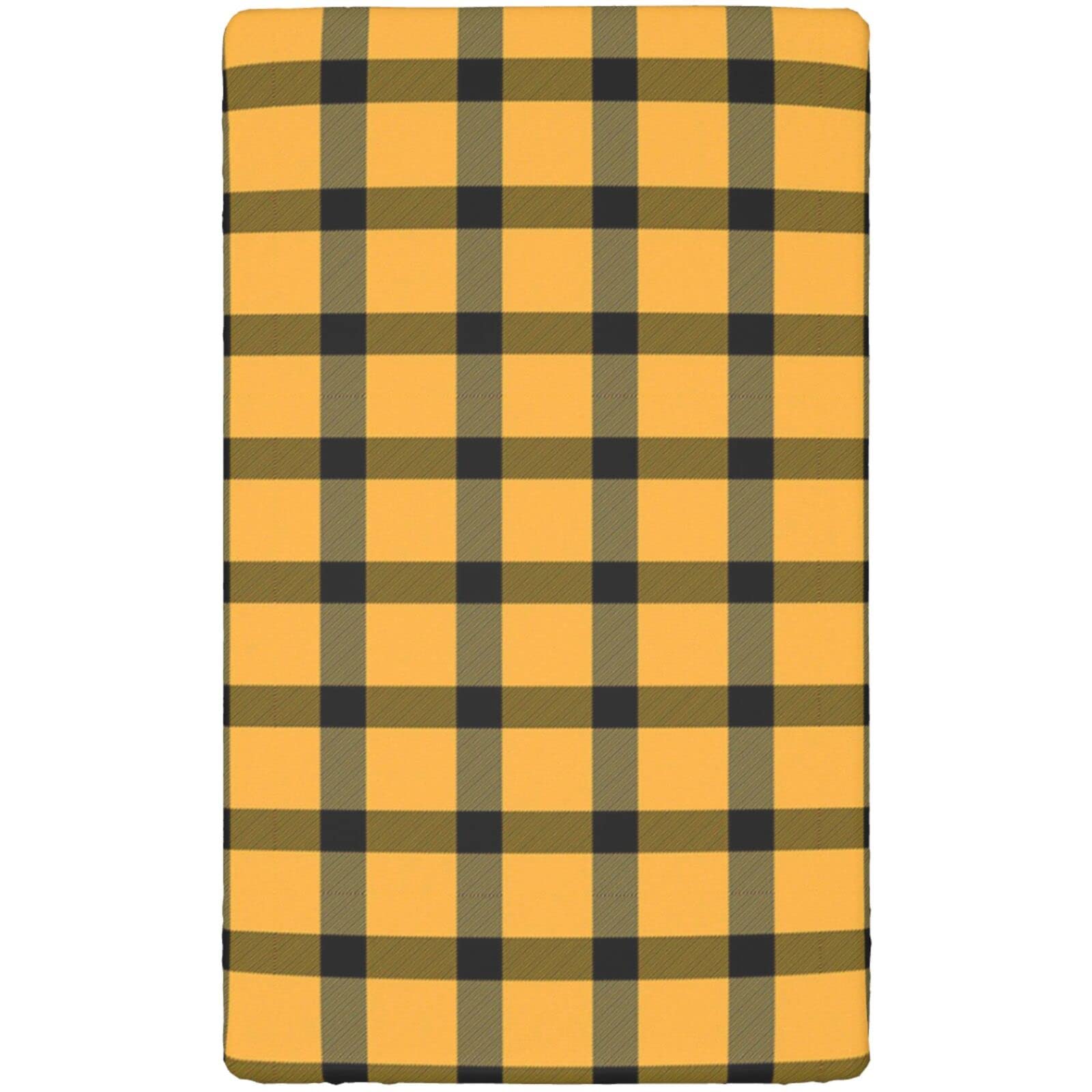 Plaid Themed Fitted Mini Crib Sheets,Portable Mini Crib Sheets Toddler Bed Mattress Sheets-Crib Mattress Sheet or Toddler Bed Sheet,24“ x38“,Black and Pale Orange