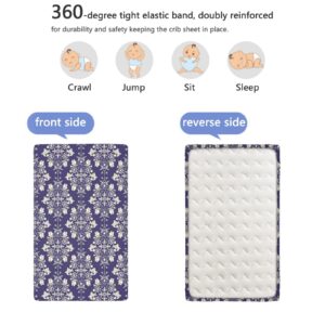 Royal Blue Themed Fitted Mini Crib Sheets,Portable Mini Crib Sheets Ultra Soft Material-Baby Sheet for Boys Girls,24“ x38“,Violet Blue Beige