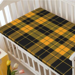 Plaid Themed Fitted Mini Crib Sheets,Portable Mini Crib Sheets Soft Toddler Mattress Sheet Fitted-Baby Crib Sheets for Girl or Boy,24“ x38“,Black and Orange