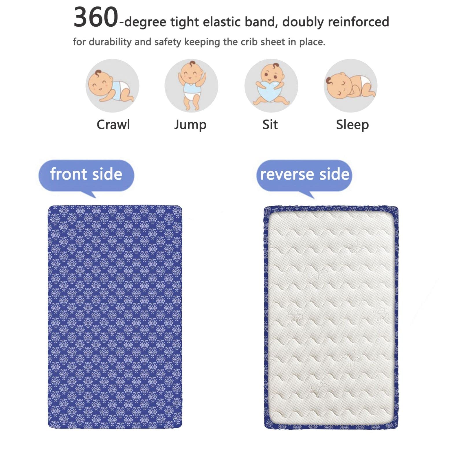 Royal Blue Themed Fitted Crib Sheet,Standard Crib Mattress Fitted Sheet Ultra Soft Material-Baby Sheet for Boys Girls,28“ x52“,Royal Blue and White