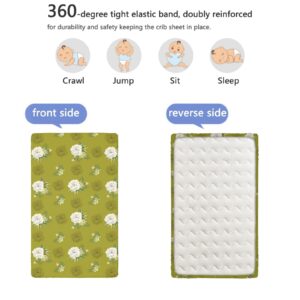 Rose Flower Themed Fitted Mini Crib Sheets,Portable Mini Crib Sheets Soft & Stretchy Fitted Crib Sheet-Crib Mattress Sheet or Toddler Bed Sheet,24“ x38“,Dark Khaki Olive Green