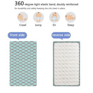 Plaid Themed Fitted Mini Crib Sheets,Portable Mini Crib Sheets Soft and Breathable Bed Sheets-Crib Mattress Sheet or Toddler Bed Sheet,24“ x38“,Dark Brown Seafoam White