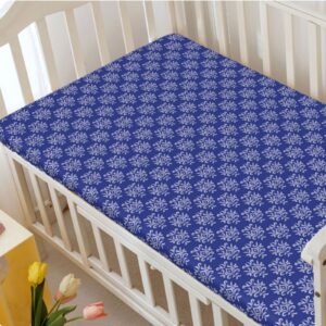 Royal Blue Themed Fitted Crib Sheet,Standard Crib Mattress Fitted Sheet Ultra Soft Material-Baby Sheet for Boys Girls,28“ x52“,Royal Blue and White