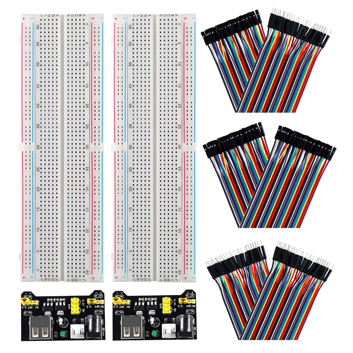 MB-102 Solderless Breadboard 830 Tie Points Protoboard PCB Board with Power Supply Module Multicolored Cable for Arduino DIY Electronics