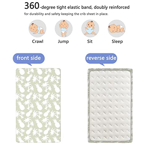 Pineapple Themed Fitted Crib Sheet,Standard Crib Mattress Fitted Sheet Soft & Stretchy Fitted Crib Sheet-Great for Boy or Girl Room or Nursery,28“ x52“,Eggshell White