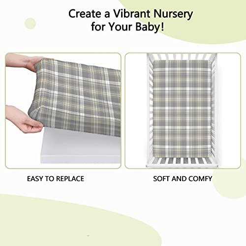 Plaid Themed Fitted Crib Sheet,Standard Crib Mattress Fitted Sheet Soft and Breathable Bed Sheets-Baby Crib Sheets for Girl or Boy,28“ x52“,Dusk Dust Pale Taupe White