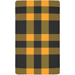 Plaid Themed Fitted Crib Sheet,Standard Crib Mattress Fitted Sheet Soft Toddler Mattress Sheet Fitted-Crib Mattress Sheet or Toddler Bed Sheet,28“ x52“,Black and Orange