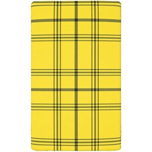 Plaid Themed Fitted Mini Crib Sheets,Portable Mini Crib Sheets Toddler Bed Mattress Sheets-Baby Sheet for Boys Girls,24“ x38“,Yellow and Charcoal Grey