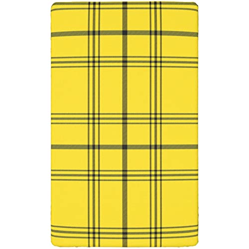 Plaid Themed Fitted Mini Crib Sheets,Portable Mini Crib Sheets Toddler Bed Mattress Sheets-Baby Sheet for Boys Girls,24“ x38“,Yellow and Charcoal Grey