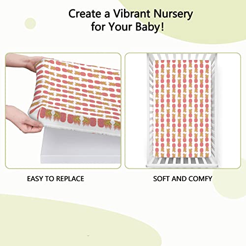 Pineapple Themed Fitted Crib Sheet,Standard Crib Mattress Fitted Sheet Ultra Soft Material-Great for Boy or Girl Room or Nursery,28“ x52“,Multicolor