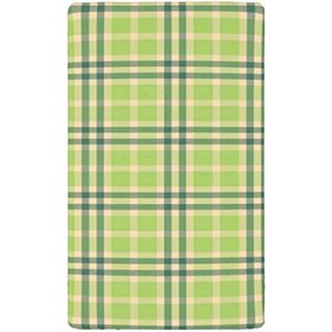 Plaid Themed Fitted Mini Crib Sheets,Portable Mini Crib Sheets Toddler Bed Mattress Sheets-Great for Boy or Girl Room or Nursery,24“ x38“,Beige Green Hunter Green