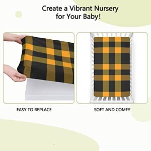 Plaid Themed Fitted Crib Sheet,Standard Crib Mattress Fitted Sheet Soft Toddler Mattress Sheet Fitted-Crib Mattress Sheet or Toddler Bed Sheet,28“ x52“,Black and Orange