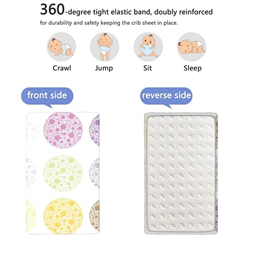 Polka Dots Themed Fitted Crib Sheet,Standard Crib Mattress Fitted Sheet Soft & Stretchy Fitted Crib Sheet-Great for Boy or Girl Room or Nursery,28“ x52“,Multicolor