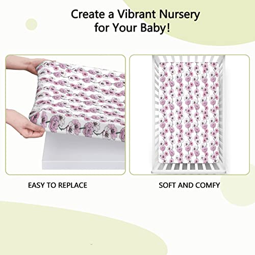 Plant Watercolor Themed Fitted Crib Sheet,Standard Crib Mattress Fitted Sheet Soft & Stretchy Fitted Crib Sheet-Baby Sheet for Boys Girls,28“ x52“,Lilac Pale Mauve Jade Green Grey