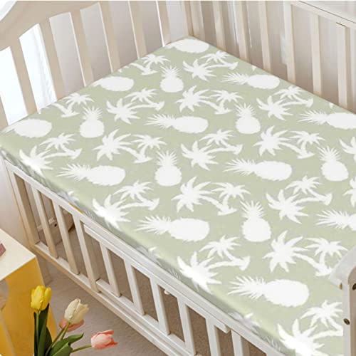 Pineapple Themed Fitted Crib Sheet,Standard Crib Mattress Fitted Sheet Soft & Stretchy Fitted Crib Sheet-Great for Boy or Girl Room or Nursery,28“ x52“,Eggshell White