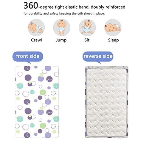 Pastel Themed Fitted Crib Sheet,Standard Crib Mattress Fitted Sheet Ultra Soft Material-Great for Boy or Girl Room or Nursery,28“ x52“,Pastel Green and Eggplant