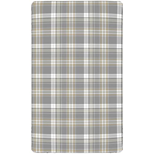 Plaid Themed Fitted Crib Sheet,Standard Crib Mattress Fitted Sheet Soft and Breathable Bed Sheets-Baby Crib Sheets for Girl or Boy,28“ x52“,Dusk Dust Pale Taupe White