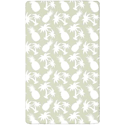 Pineapple Themed Fitted Crib Sheet,Standard Crib Mattress Fitted Sheet Soft & Stretchy Fitted Crib Sheet-Great for Boy or Girl Room or Nursery,28“ x52“,Eggshell White