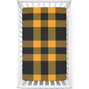 plaid themed fitted crib sheet,standard crib mattress fitted sheet soft toddler mattress sheet fitted-crib mattress sheet or toddler bed sheet,28“ x52“,black and orange