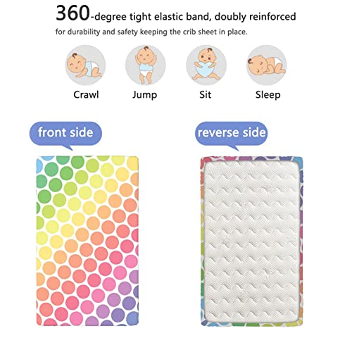 Polka Dots Themed Fitted Mini Crib Sheets,Portable Mini Crib Sheets Ultra Soft Material-Baby Crib Sheets for Girl or Boy,24“ x38“,Multicolor