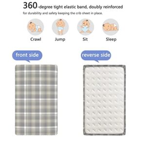 Plaid Themed Fitted Crib Sheet,Standard Crib Mattress Fitted Sheet Soft and Breathable Bed Sheets-Baby Crib Sheets for Girl or Boy,28“ x52“,Dusk Dust Pale Taupe White