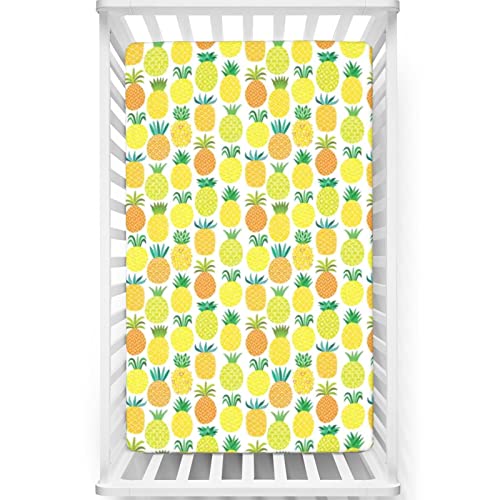 Pineapple Themed Fitted Mini Crib Sheets,Portable Mini Crib Sheets Soft & Stretchy Fitted Crib Sheet-Baby Crib Sheets for Girl or Boy,24“ x38“,Multicolor