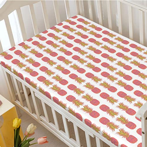 Pineapple Themed Fitted Crib Sheet,Standard Crib Mattress Fitted Sheet Ultra Soft Material-Great for Boy or Girl Room or Nursery,28“ x52“,Multicolor