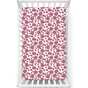 rose themed fitted mini crib sheets,portable mini crib sheets ultra soft material-crib mattress sheet or toddler bed sheet,24“ x38“,pale maroon white