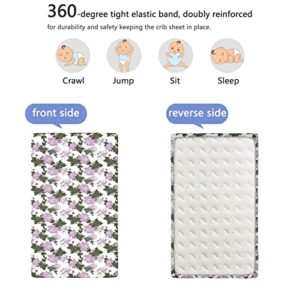 Peony Themed Fitted Crib Sheet,Standard Crib Mattress Fitted Sheet Toddler Bed Mattress Sheets-Great for Boy or Girl Room or Nursery,28“ x52“,Lilac Army Green Pale Purple Reseda Green