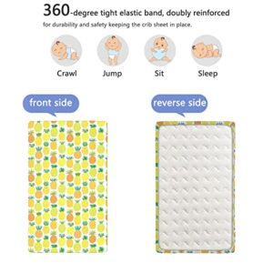 Pineapple Themed Fitted Mini Crib Sheets,Portable Mini Crib Sheets Soft & Stretchy Fitted Crib Sheet-Baby Crib Sheets for Girl or Boy,24“ x38“,Multicolor