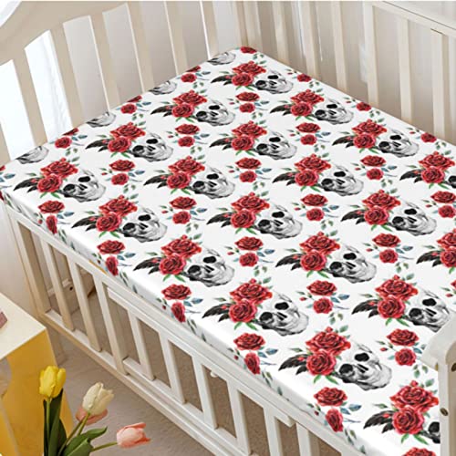 Rose Themed Fitted Crib Sheet,Standard Crib Mattress Fitted Sheet Toddler Bed Mattress Sheets-Baby Sheet for Boys Girls,28“ x52“,Vermilion Black Green