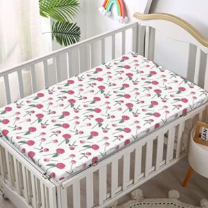 Rose Themed Fitted Mini Crib Sheets,Portable Mini Crib Sheets Soft and Breathable Bed Sheets-Baby Crib Sheets for Girl or Boy,24“ x38“,Jade Green Pink White