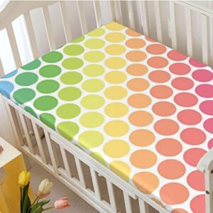 Polka Dots Themed Fitted Mini Crib Sheets,Portable Mini Crib Sheets Ultra Soft Material-Baby Crib Sheets for Girl or Boy,24“ x38“,Multicolor