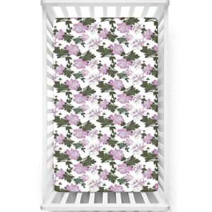 peony themed fitted crib sheet,standard crib mattress fitted sheet toddler bed mattress sheets-great for boy or girl room or nursery,28“ x52“,lilac army green pale purple reseda green