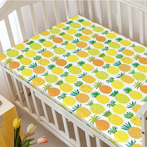 Pineapple Themed Fitted Mini Crib Sheets,Portable Mini Crib Sheets Soft & Stretchy Fitted Crib Sheet-Baby Crib Sheets for Girl or Boy,24“ x38“,Multicolor