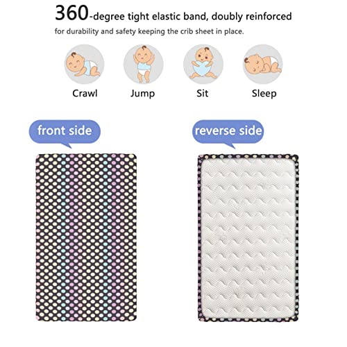 Polka Dots Themed Fitted Crib Sheet,Standard Crib Mattress Fitted Sheet Soft & Stretchy Fitted Crib Sheet-Great for Boy or Girl Room or Nursery,28“ x52“,Multicolor