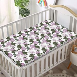 Peony Themed Fitted Crib Sheet,Standard Crib Mattress Fitted Sheet Toddler Bed Mattress Sheets-Great for Boy or Girl Room or Nursery,28“ x52“,Lilac Army Green Pale Purple Reseda Green