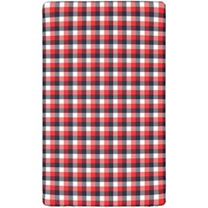 Plaid Themed Fitted Mini Crib Sheets,Portable Mini Crib Sheets Ultra Soft Material-Baby Sheet for Boys Girls,24“ x38“,Vermilion Dark Blue White