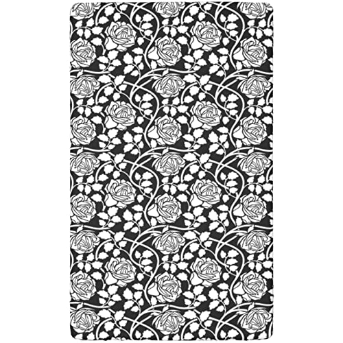 Roses Themed Fitted Crib Sheet,Standard Crib Mattress Fitted Sheet Toddler Bed Mattress Sheets-Great for Boy or Girl Room or Nursery,28“ x52“,White and Charcoal Grey