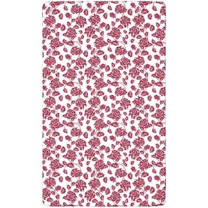 Rose Themed Fitted Mini Crib Sheets,Portable Mini Crib Sheets Ultra Soft Material-Crib Mattress Sheet or Toddler Bed Sheet,24“ x38“,Pale Maroon White