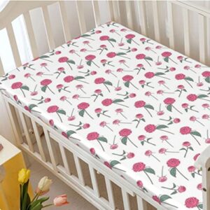 Rose Themed Fitted Mini Crib Sheets,Portable Mini Crib Sheets Soft and Breathable Bed Sheets-Baby Crib Sheets for Girl or Boy,24“ x38“,Jade Green Pink White