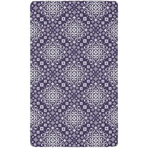 Royal Blue Themed Fitted Mini Crib Sheets,Portable Mini Crib Sheets Ultra Soft Material-Great for Boy or Girl Room or Nursery,24“ x38“,Indigo White