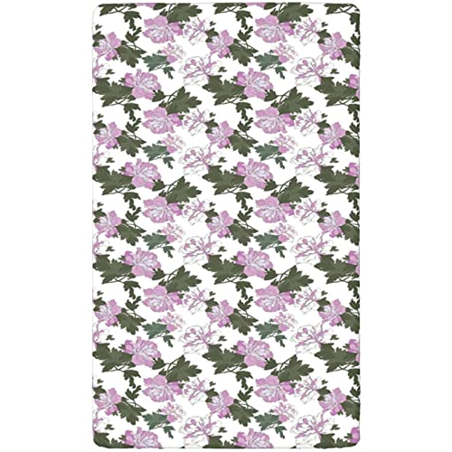 Peony Themed Fitted Crib Sheet,Standard Crib Mattress Fitted Sheet Toddler Bed Mattress Sheets-Great for Boy or Girl Room or Nursery,28“ x52“,Lilac Army Green Pale Purple Reseda Green