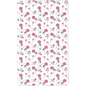 Rose Themed Fitted Mini Crib Sheets,Portable Mini Crib Sheets Soft and Breathable Bed Sheets-Baby Crib Sheets for Girl or Boy,24“ x38“,Jade Green Pink White