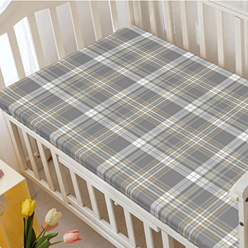 Plaid Themed Fitted Crib Sheet,Standard Crib Mattress Fitted Sheet Soft and Breathable Bed Sheets-Baby Crib Sheets for Girl or Boy,28“ x52“,Dusk Dust Pale Taupe White