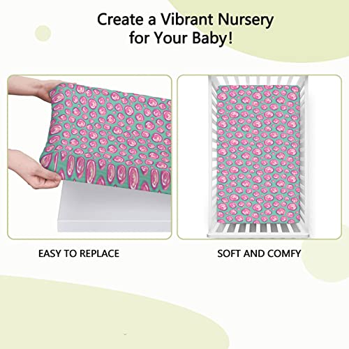 Pink Polka Dots Themed Fitted Mini Crib Sheets,Portable Mini Crib Sheets Soft & Stretchy Fitted Crib Sheet-Great for Boy or Girl Room or Nursery,24“ x38“,Pink Pale Pink Sea Green White