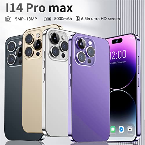 ciciglow 6.5 Inch 3G Mobile Phone, I14 Pro Max Cheap Smart Phone, 4GB RAM 64GB ROM, 5MP+13MP Camera, 2280x3200 Resolution, 5000mAh, Face ID, 5G WiFi, BT, GPS (US) ()