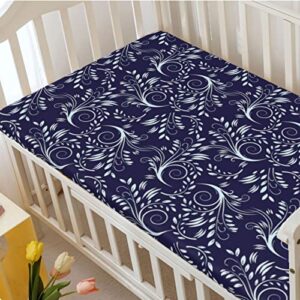 Royal Blue Themed Fitted Mini Crib Sheets,Portable Mini Crib Sheets Soft and Breathable Bed Sheets-Baby Sheet for Boys Girls,24“ x38“,Indigo White