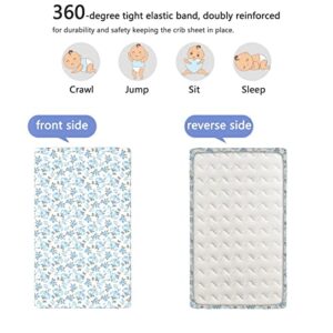 Rose Themed Fitted Crib Sheet,Standard Crib Mattress Fitted Sheet Soft and Breathable Bed Sheets-Baby Crib Sheets for Girl or Boy,28“ x52“,Pale Azure Blue White