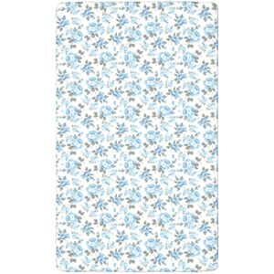 Rose Themed Fitted Crib Sheet,Standard Crib Mattress Fitted Sheet Soft and Breathable Bed Sheets-Baby Crib Sheets for Girl or Boy,28“ x52“,Pale Azure Blue White